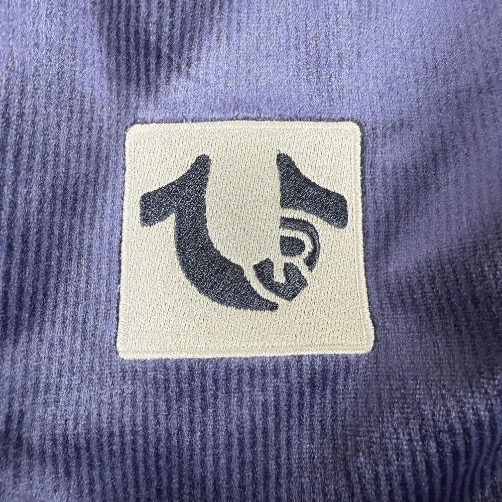 True Religion Velour Polo Shirt Men's Medium‎ Eclipse Blue Short Sleeve New $99